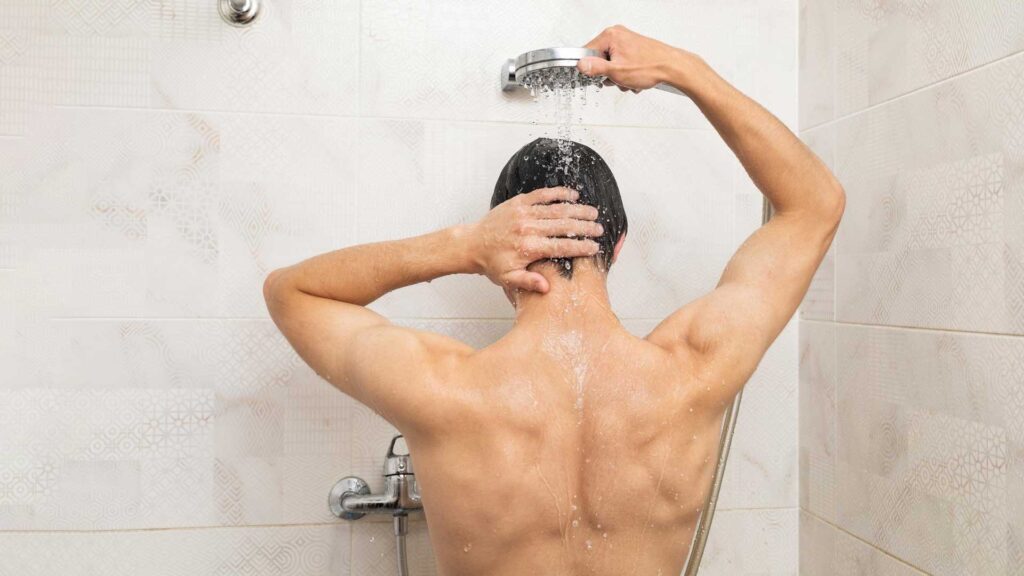 Masculine Man Taking a Shower