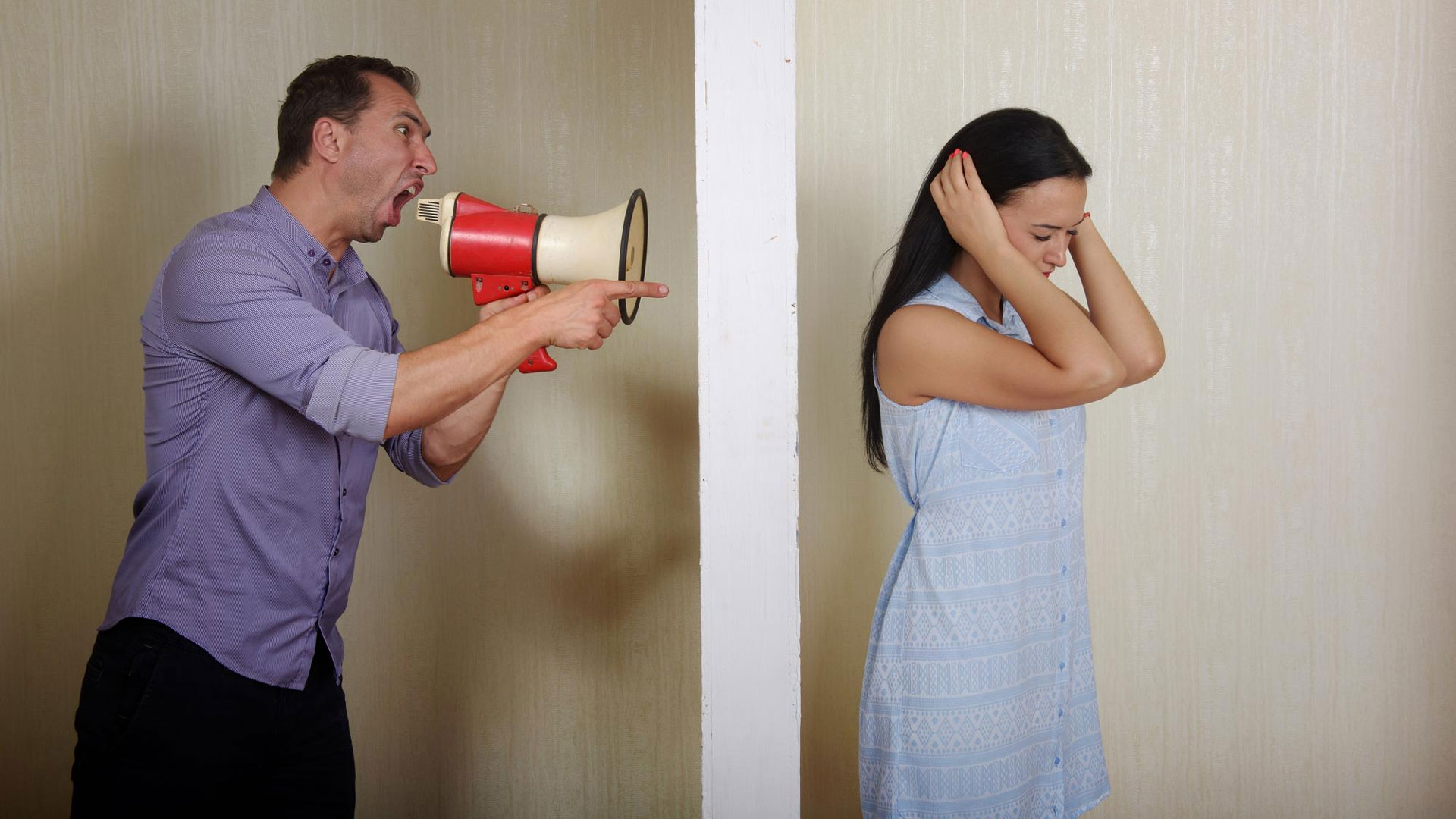A woman requesting her husband to stop shouting at her.