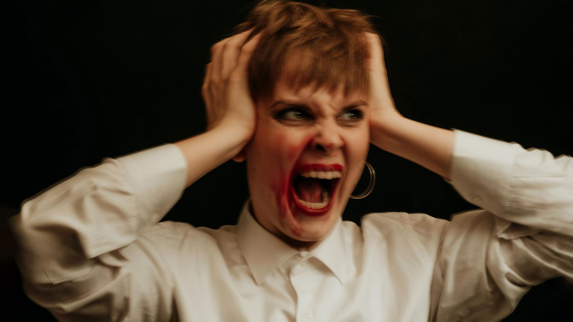 A woman having a panic attack.