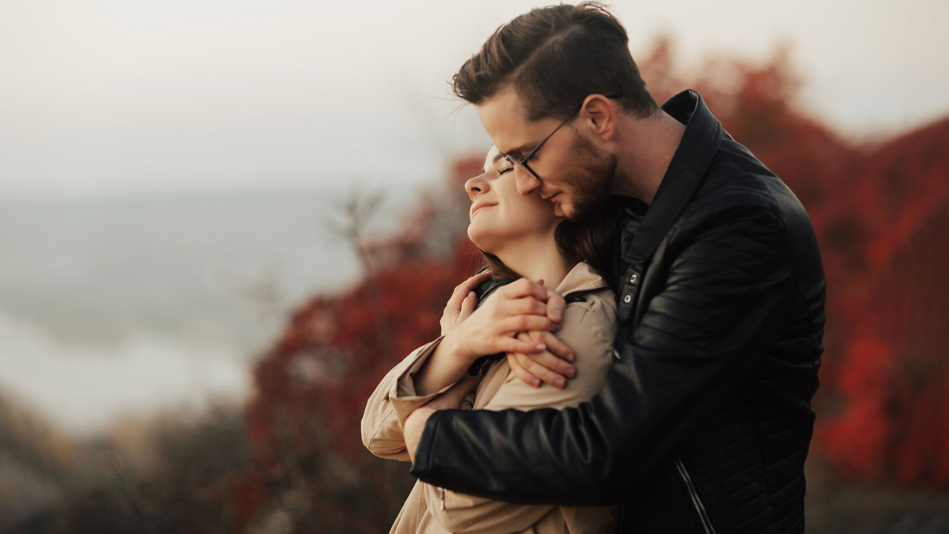 A romantic couple talking to eachother. 