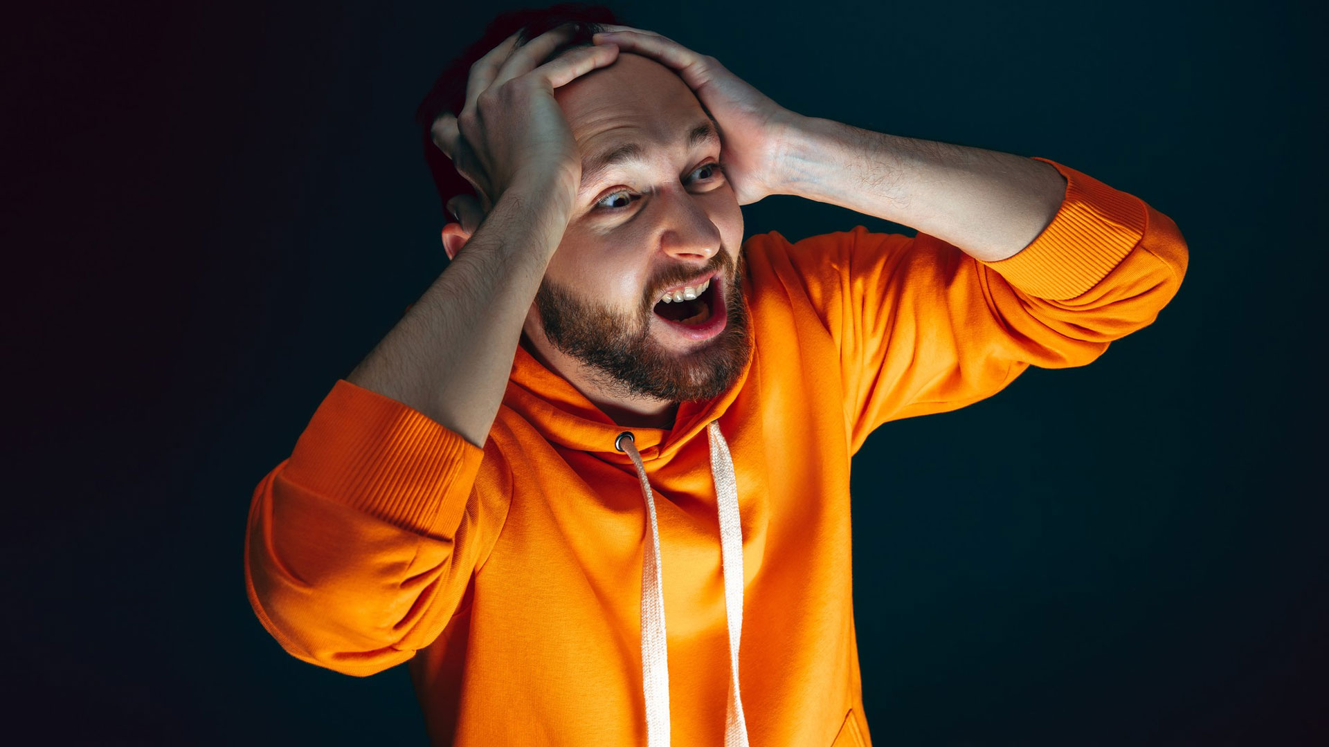 A scared person losing his mind.